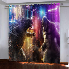 2024 NEW Godzilla vs Kong Pattern Curtains Blackout Window Drapes