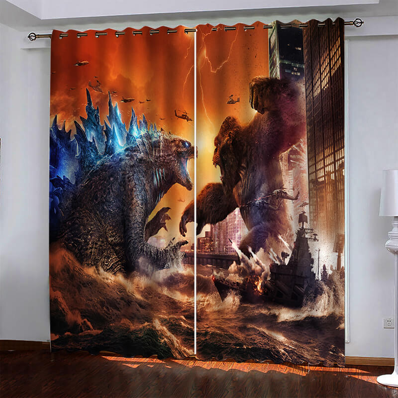 2024 NEW Godzilla vs Kong Pattern Curtains Blackout Window Drapes