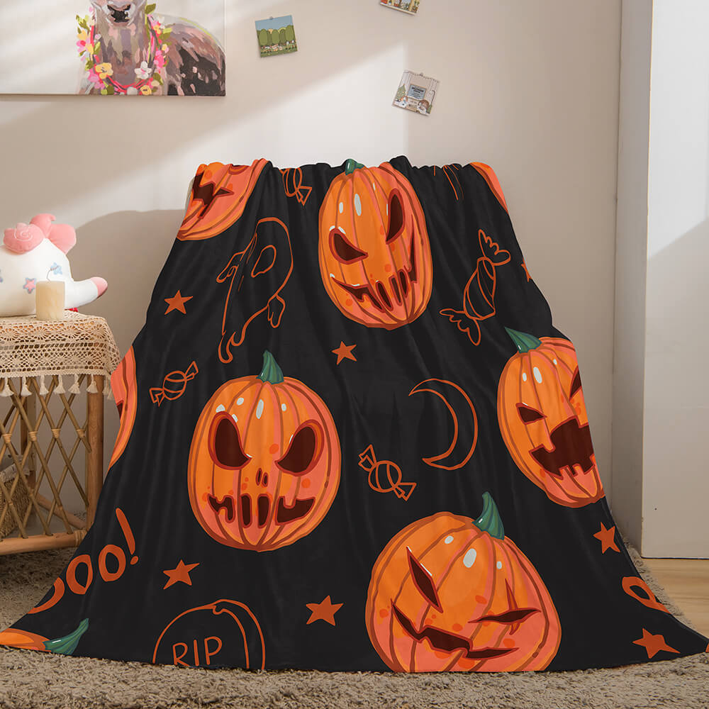 2024 NEW Halloween Pumpkin Flannel Fleece Throw Cosplay Blanket