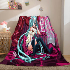 2024 NEW Hatsune Miku Cosplay Flannel Blanket Throw Soft Warm Plush Bed Sets