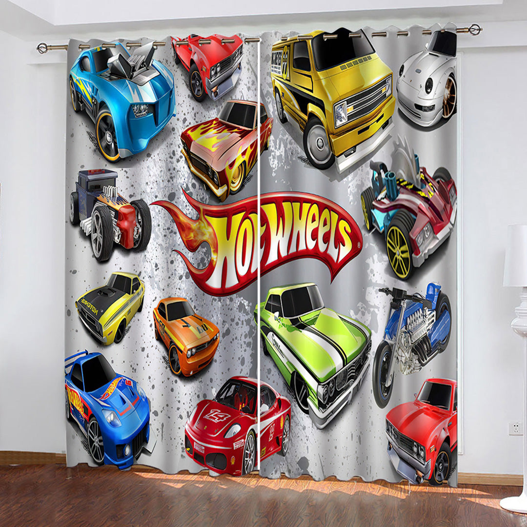 2024 NEW Hot Wheels Curtains Pattern Blackout Window Drapes