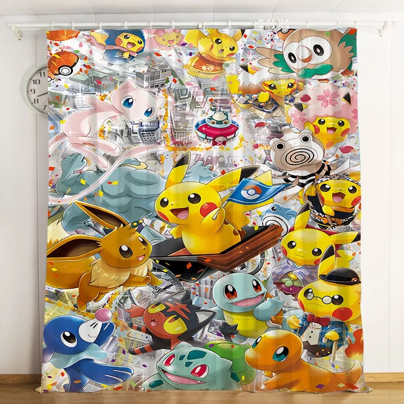 Pokemon Pikachu #9 Blackout Curtains For Window Treatment Set For Living Room Bedroom