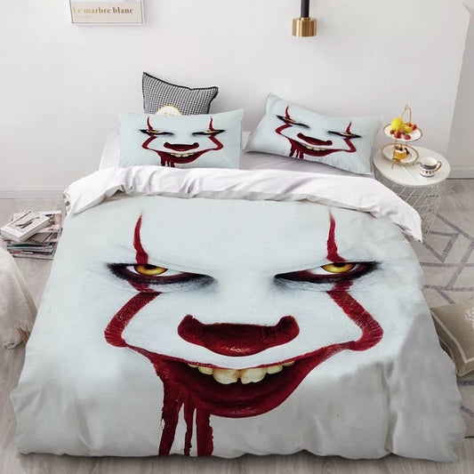 IT Pennywise Scary Clown Duvet Cover Quilt Cover Pillowcase Bedding Set 800