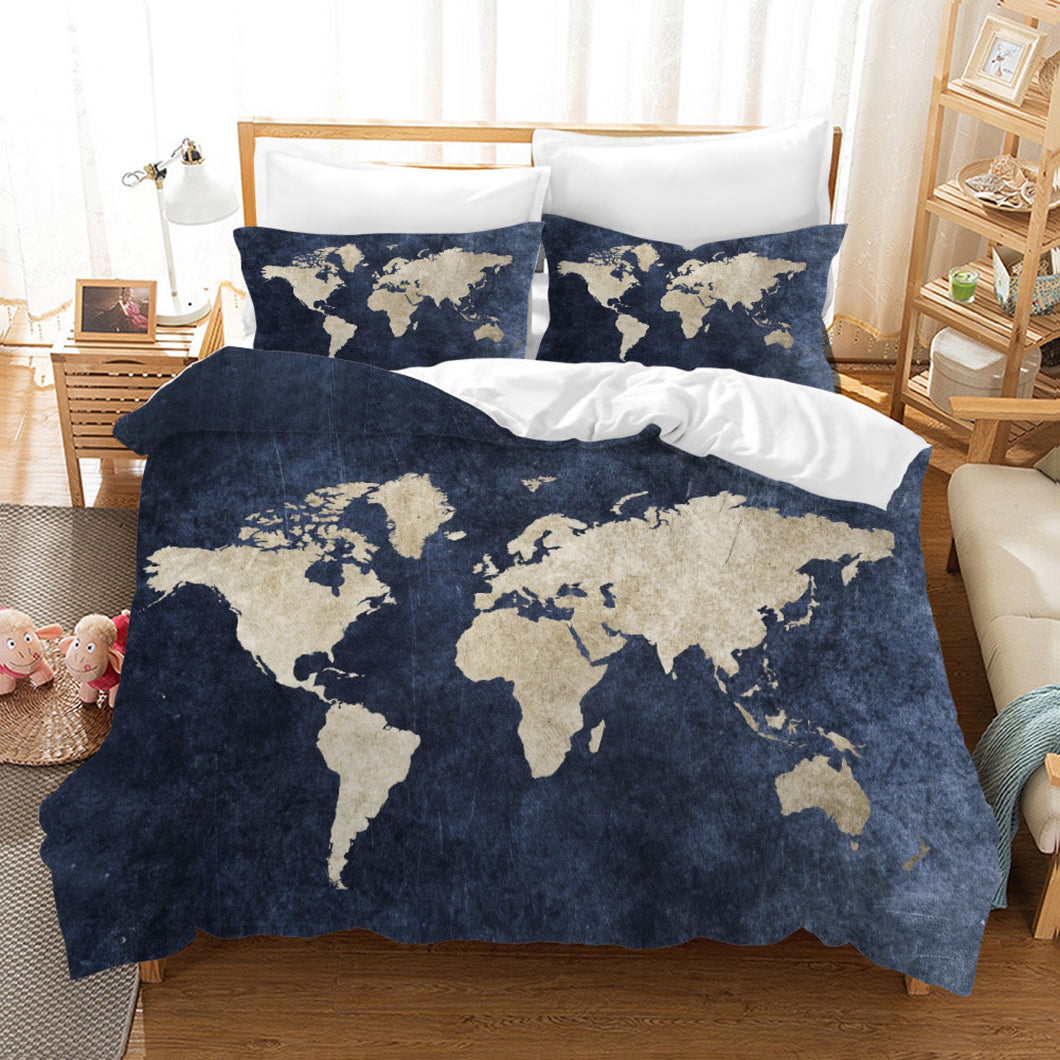 Map of the World #1 Duvet Cover Quilt Cover Pillowcase Bedding Set Bed Linen Home Bedroom Decor