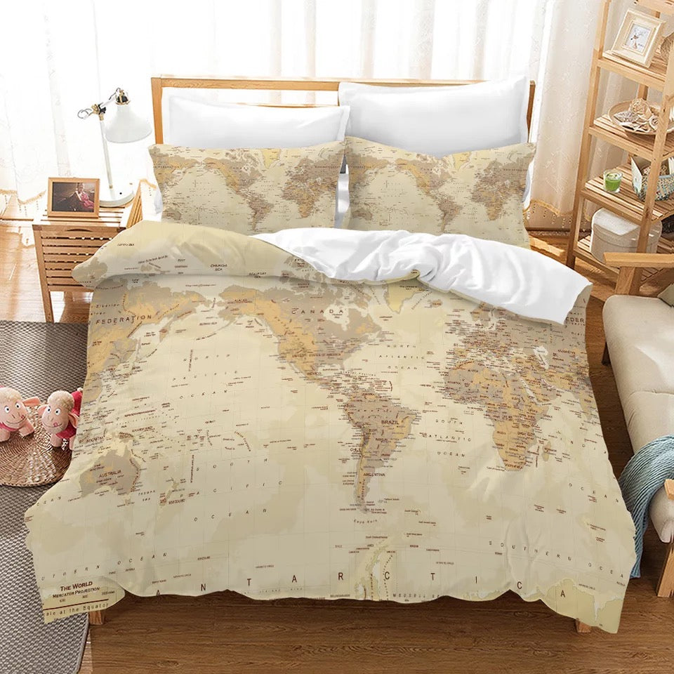 Map of the World #7 Duvet Cover Quilt Cover Pillowcase Bedding Set Bed Linen Home Bedroom Decor