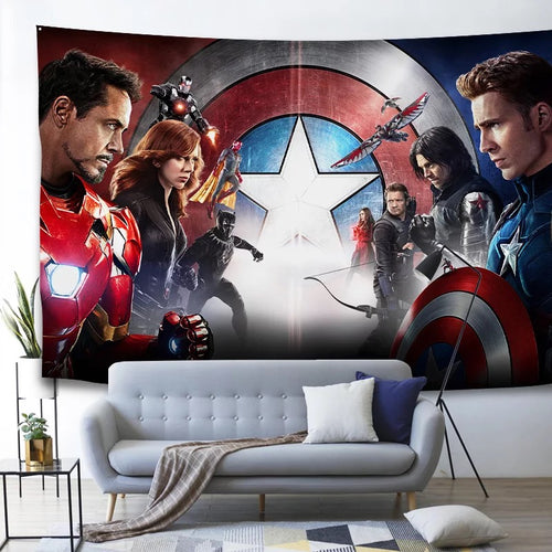 Marvel Avengers Civil War Captain America Iron Man #11 Wall Decor Hanging Tapestry Home Bedroom Living Room Decorations