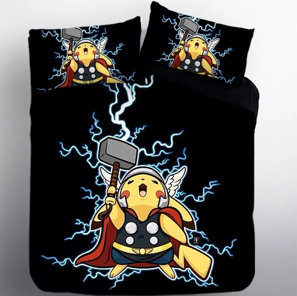 Pokemon Pikachu Thor #3 Duvet Cover Quilt Cover Pillowcase Bedding Set