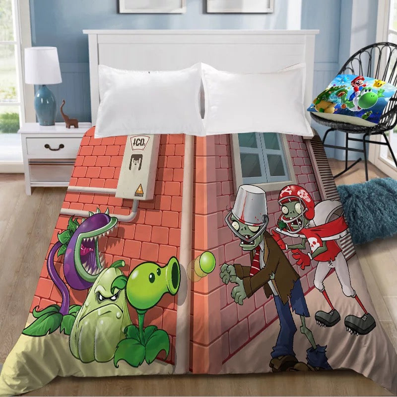 Plants vs Zombies #3 Bedding Sheet Flat Sheets Bed Sheet Bedding Linen Double Queen Size Bedsheet