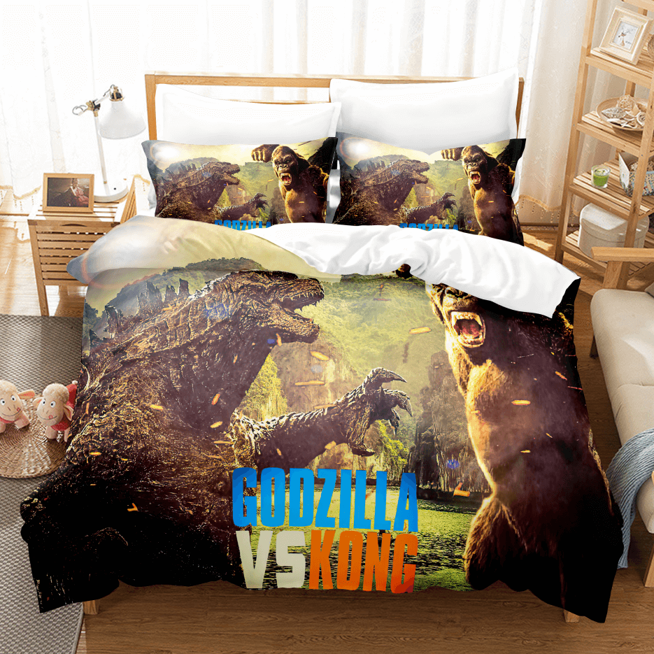 2025 NEW King Kong vs Godzilla Pattern Bedding Set Quilt Covers