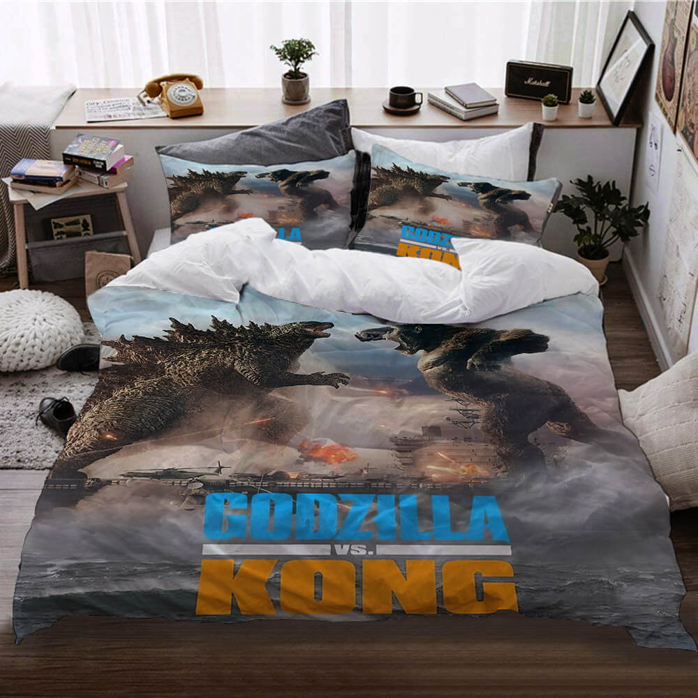 2025 NEW Movie Godzilla vs Kong Pattern Bedding Set Quilt Cover Without Filler