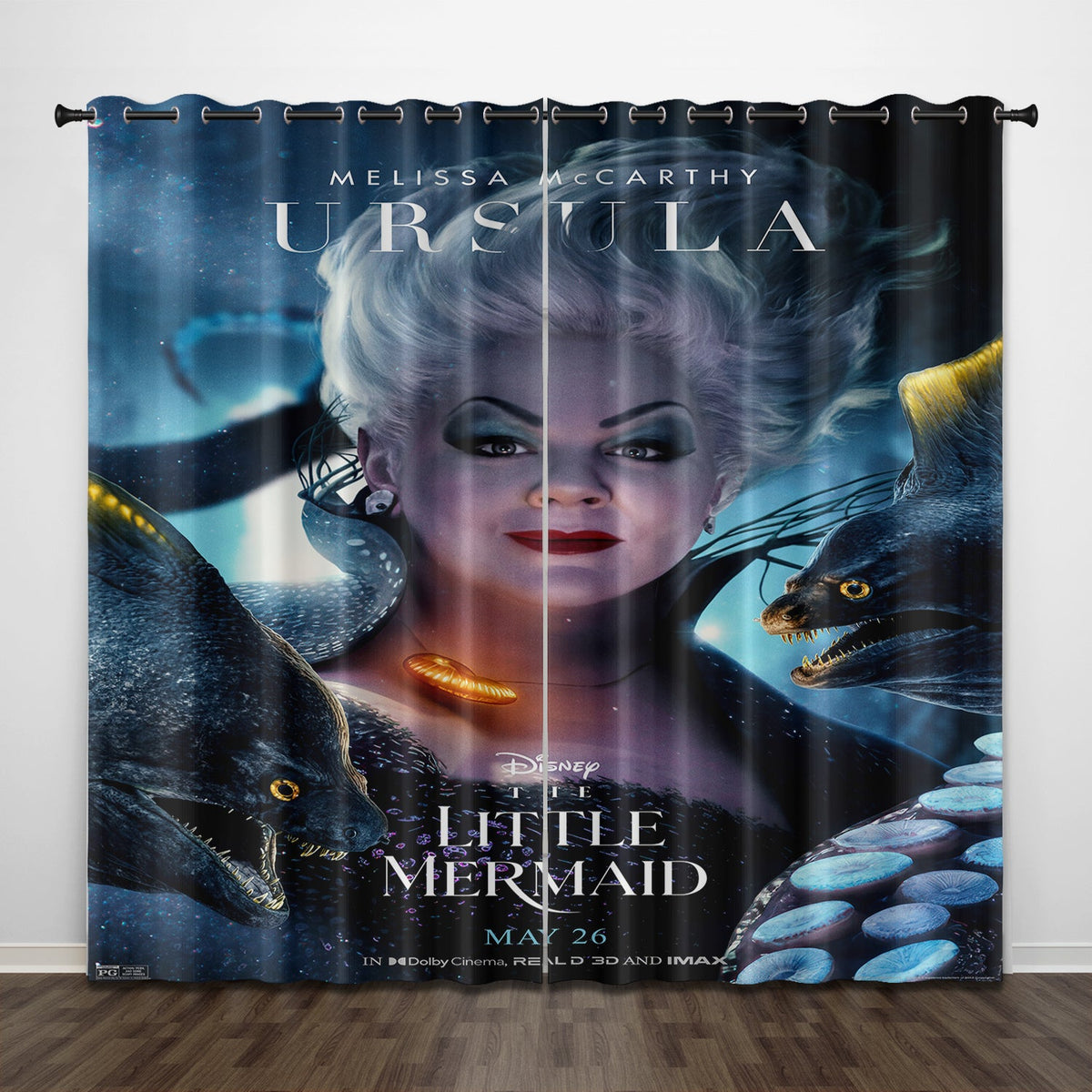 2024 NEW Movie The Little Mermaid Curtains Pattern Blackout Window Drapes