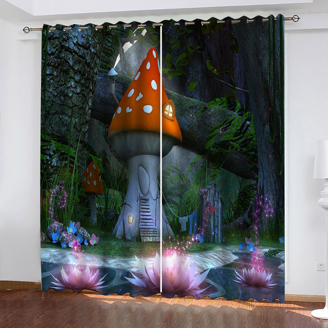 2024 NEW Mushroom House Curtains Pattern Blackout Window Drapes