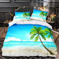 2024 NEW Ocean Beach Themed Coconut Tree Bedding Sets Quilt Duvet Cover Bed Linen
