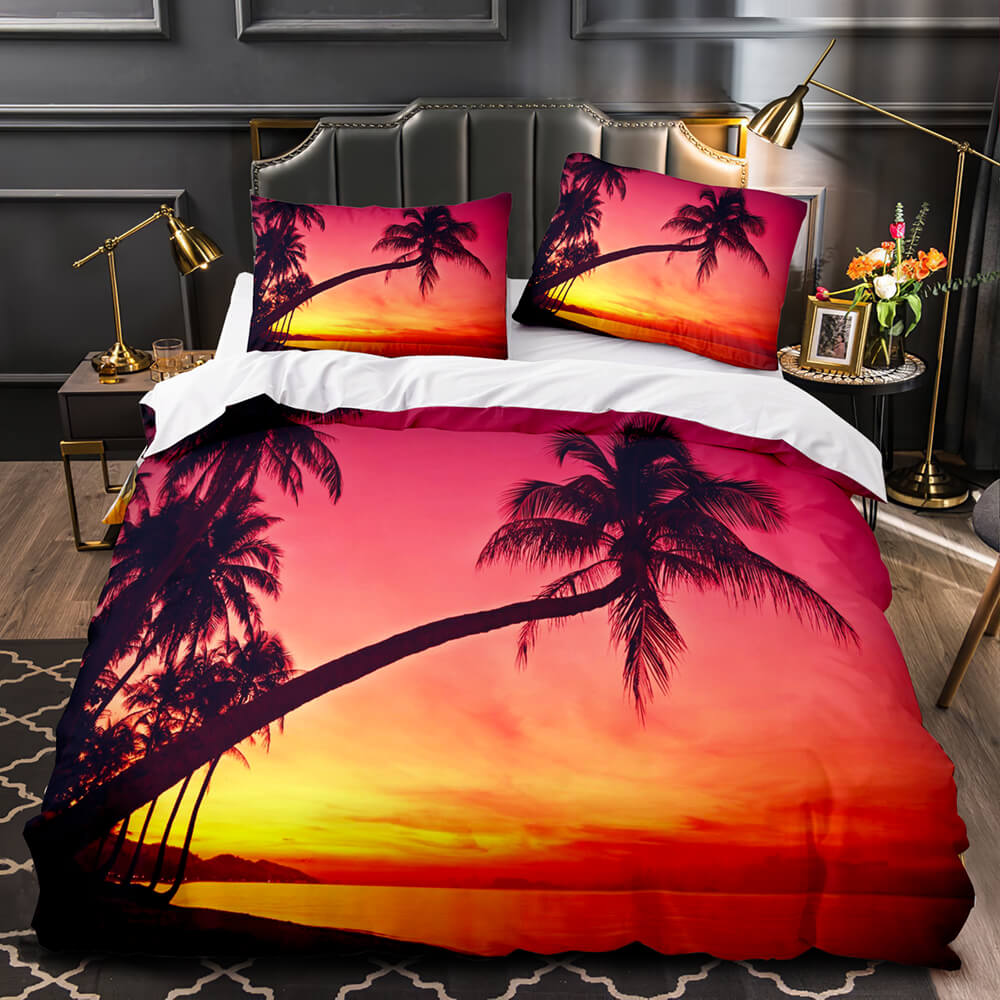 2024 NEW Ocean Beach Themed Coconut Tree Bedding Sets Quilt Duvet Cover Bed Linen
