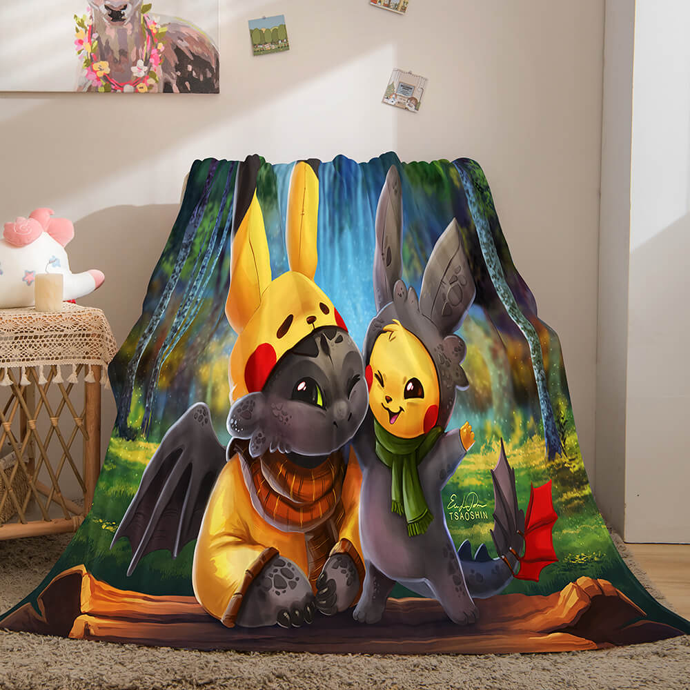 2024 NEW Pikachu Cosplay Caroset Blanket Flannel Throw