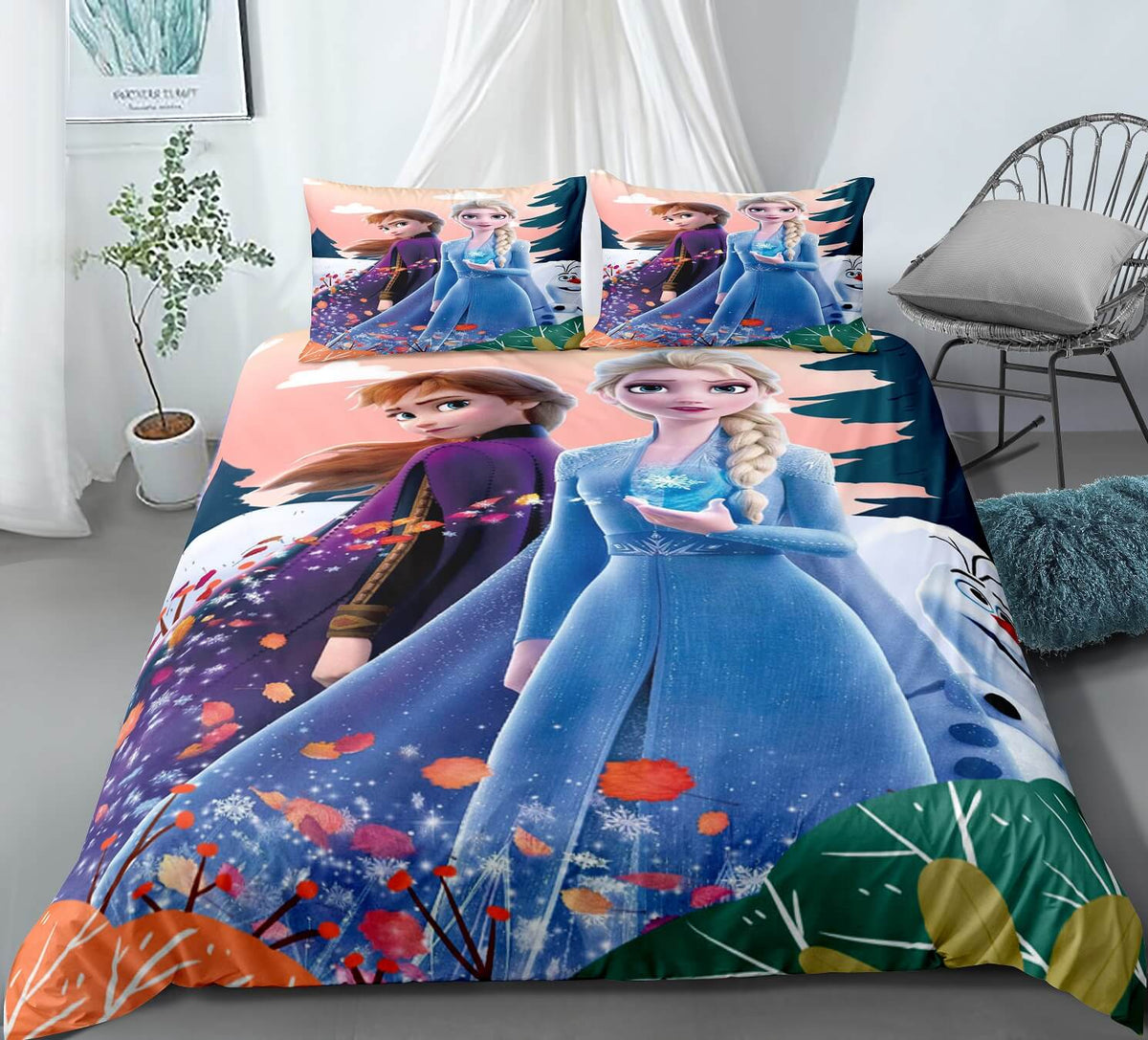 Frozen Anna Elsa Princess #16 Duvet Cover Quilt Cover Pillowcase Bedding Set Bed Linen Home Bedroom Decor