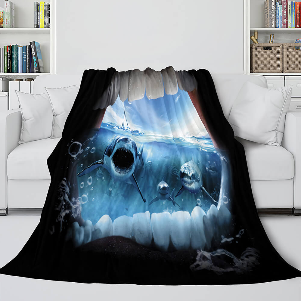 2024 NEW Shark Flannel Blanket Fleece Throw Blanket Wrap Nap Bedding Sets