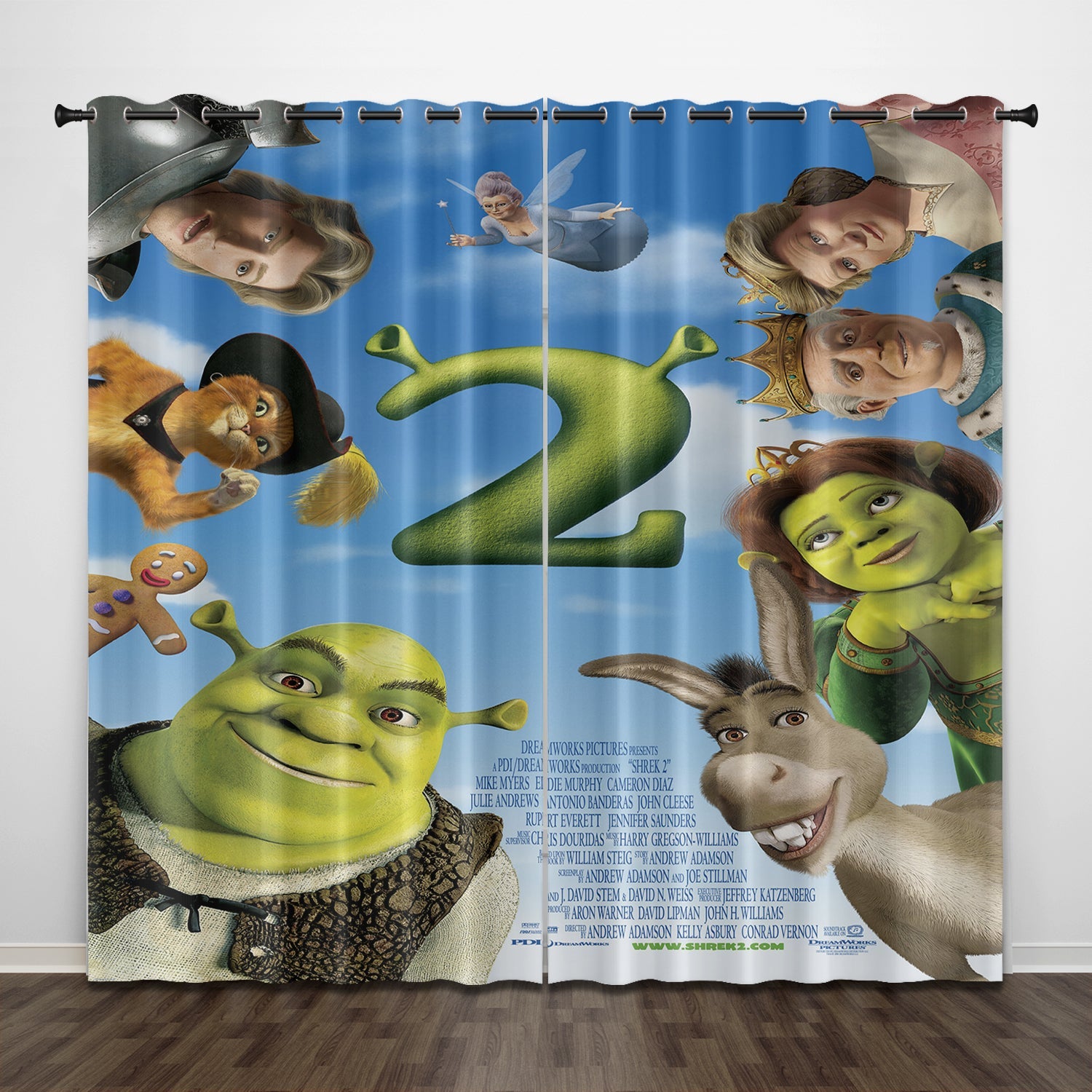 2024 NEW Cartoon Shrek 2 Curtains Pattern Blackout Window Drapes