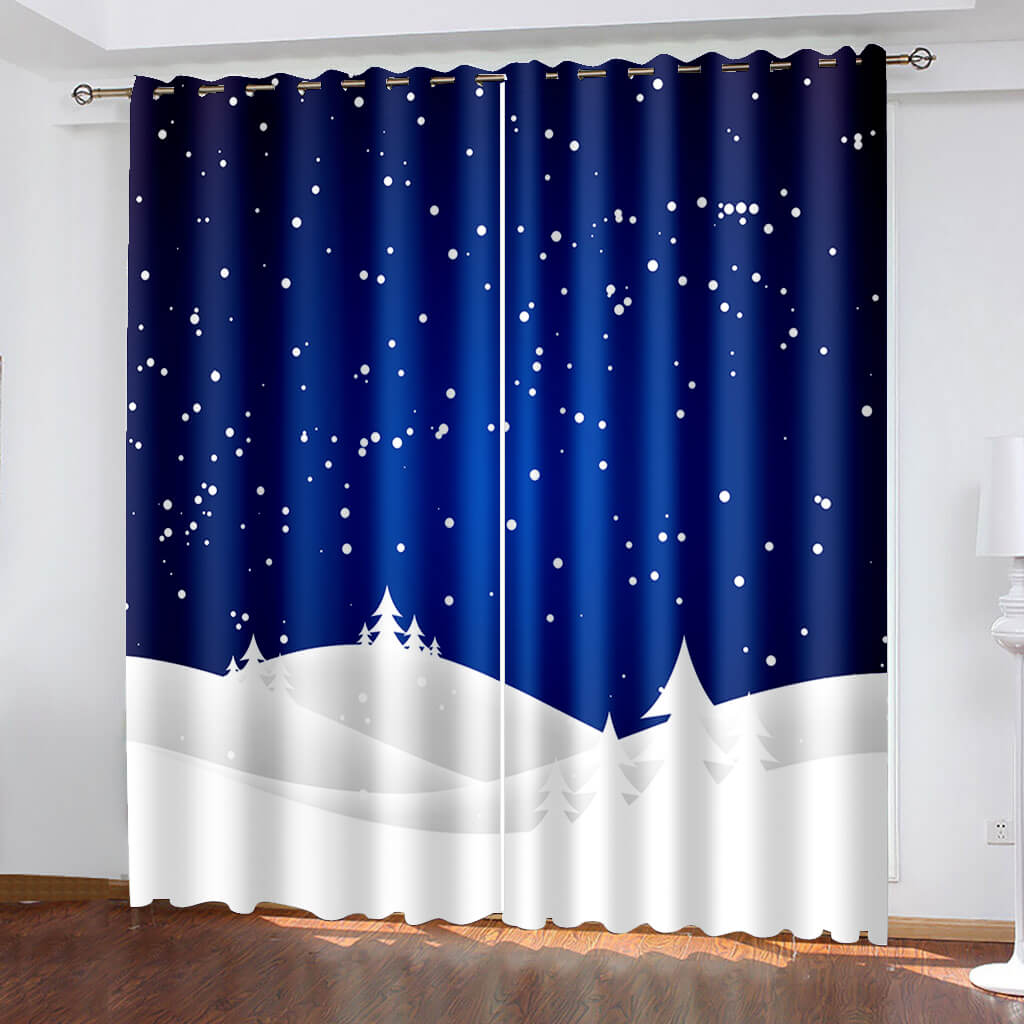 2024 NEW Snowflake Snow Scene Curtains Blackout Window Treatments Drapes Room Decor