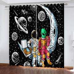 2024 NEW Space Astronaut Alien Curtains Blackout Cosplay Window Treatments Drapes