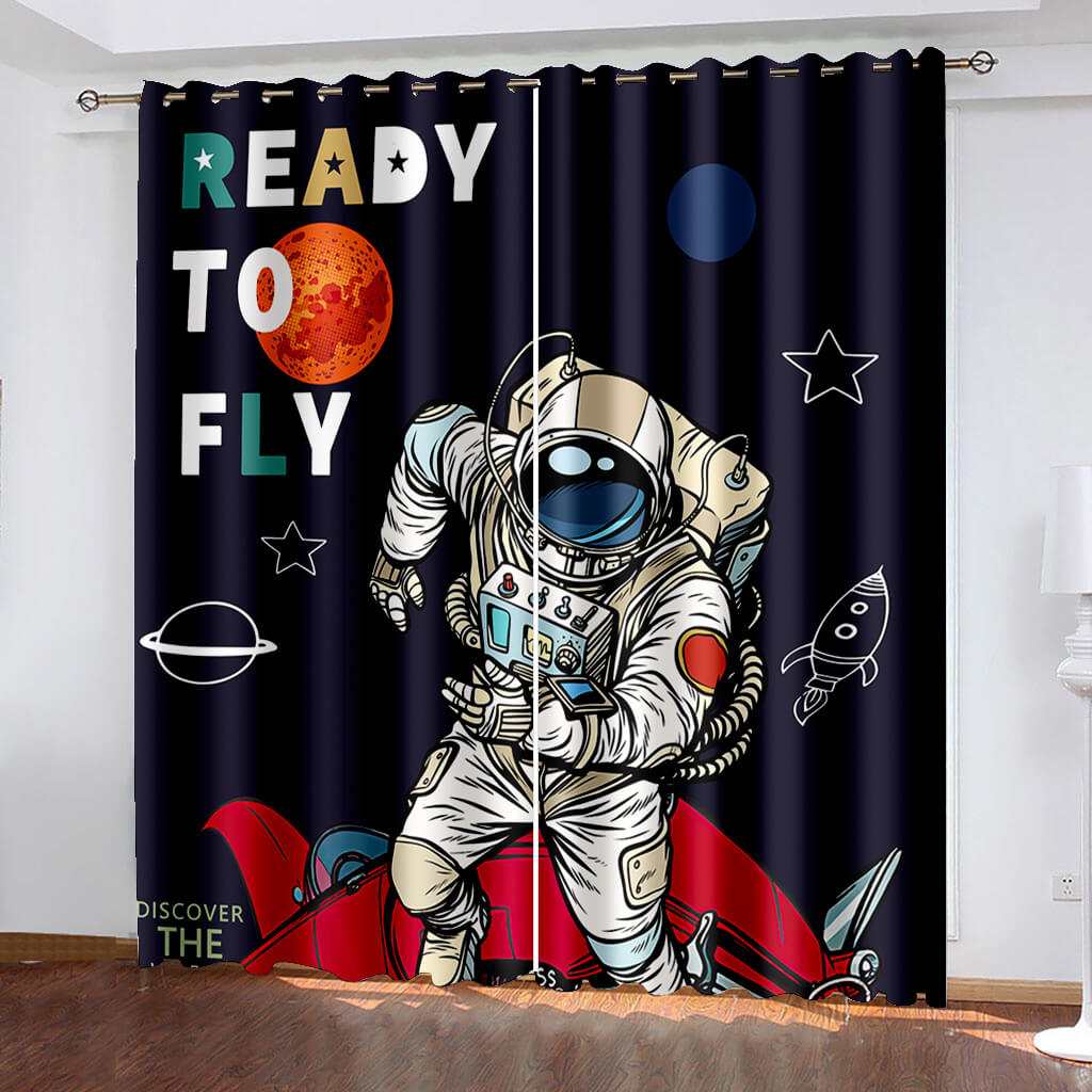 2024 NEW Space Astronaut Alien Curtains Blackout Cosplay Window Treatments Drapes