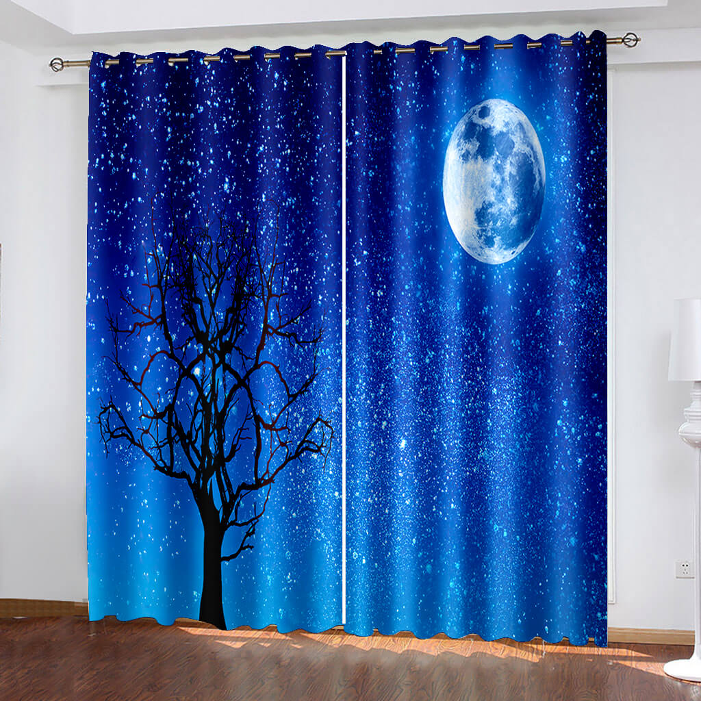 2024 NEW Starry Sky Space Night Scene Curtains Blackout Window Treatments Drapes