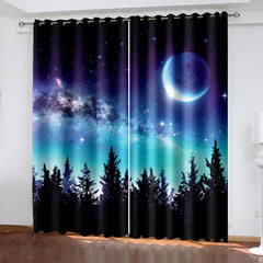 2024 NEW Starry Sky Space Night Scene Curtains Blackout Window Treatments Drapes