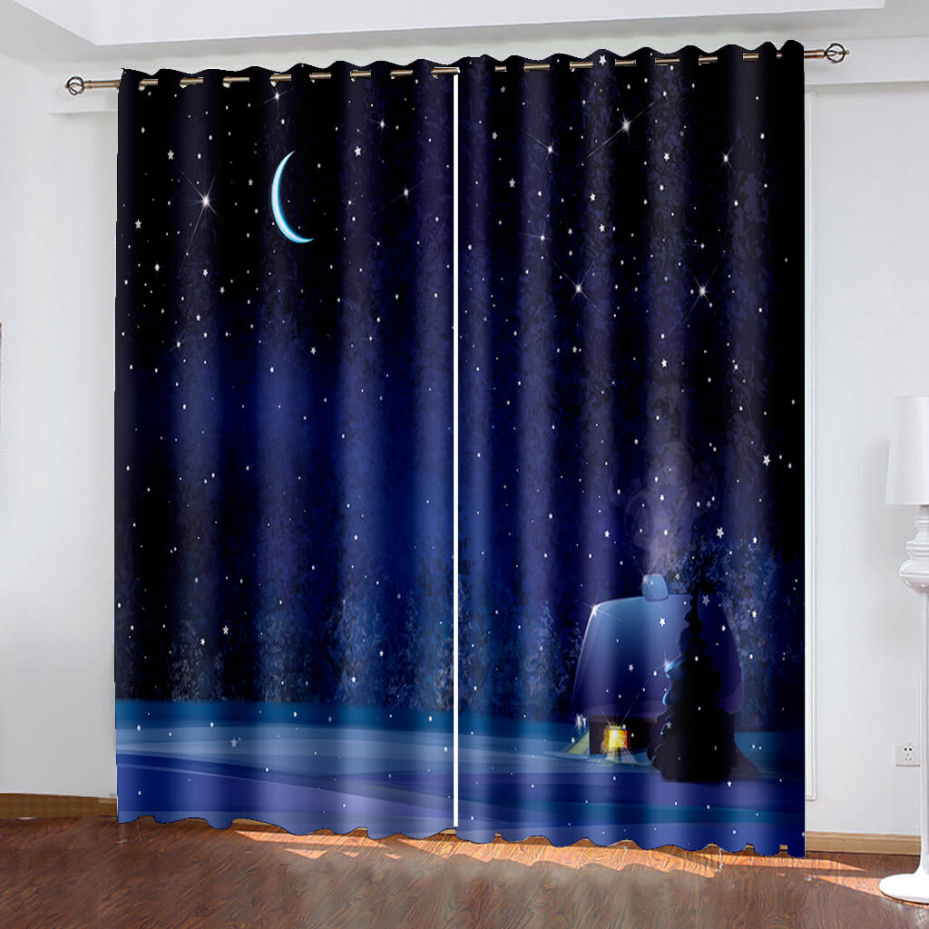 2024 NEW Starry Sky Space Night Scene Curtains Blackout Window Treatments Drapes