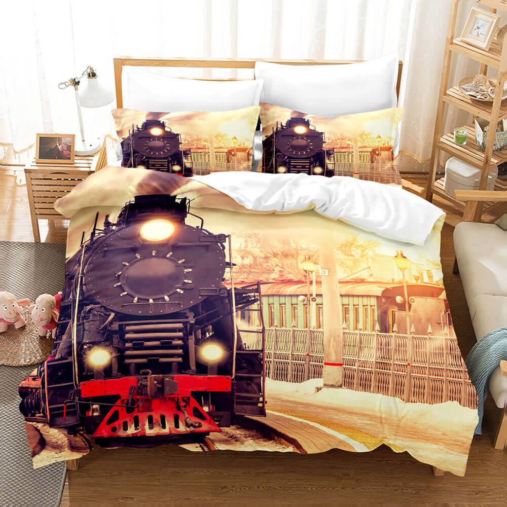 2024 NEW Steam Engine Puff Train Bedding Set Rail Vehicles Quilt Cover Without Filler