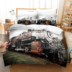 2024 NEW Steam Engine Train Vintage Locomotive Bedding Set Duvet Covers Pillowcases