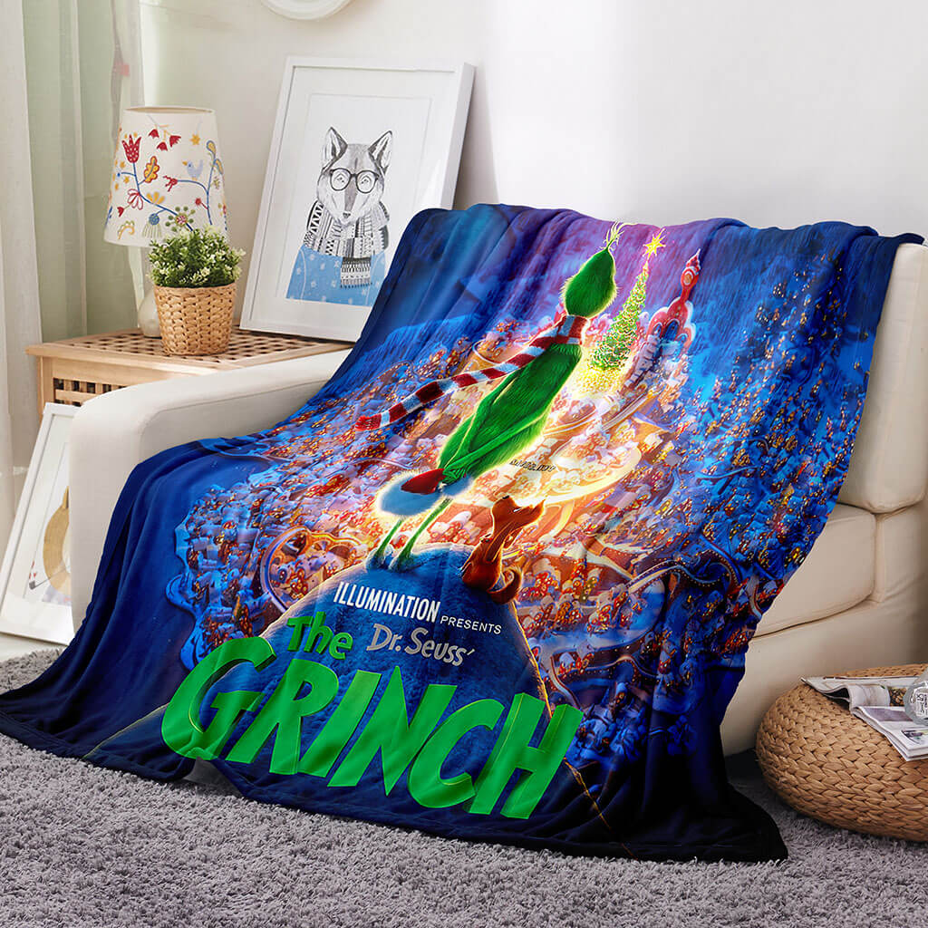 2024 NEW The Grinch Blanket Pattern Flannel Throw Room Decoration