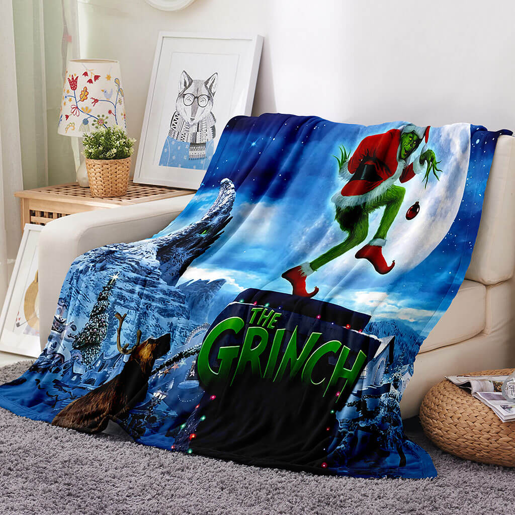 2024 NEW The Grinch Blanket Pattern Flannel Throw Room Decoration