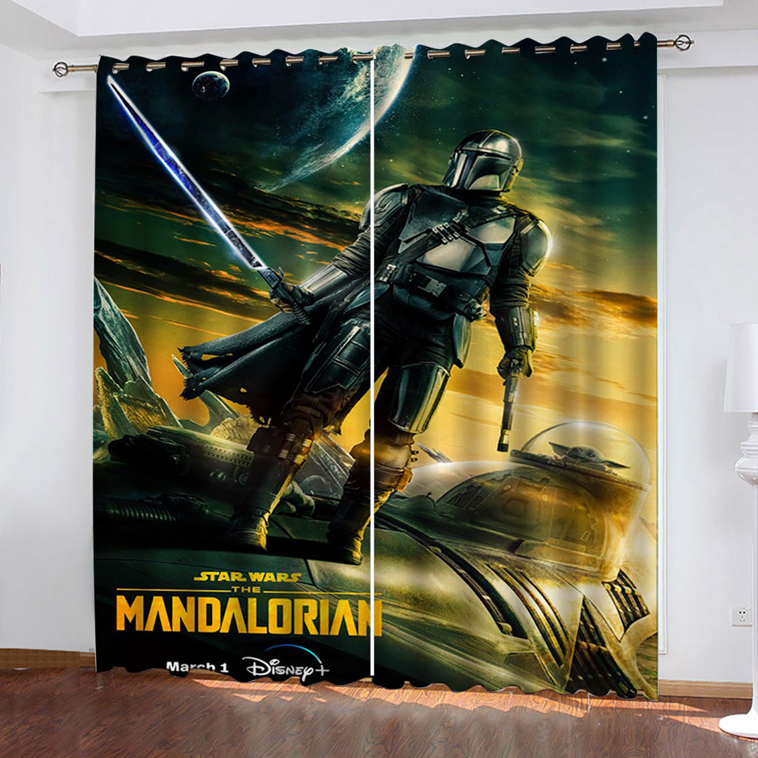 2024 NEW The Mandalorian Yoda Curtains Pattern Blackout Window Drapes