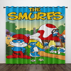 2025 NEW The Smurfs Curtains Pattern Blackout Window Drapes