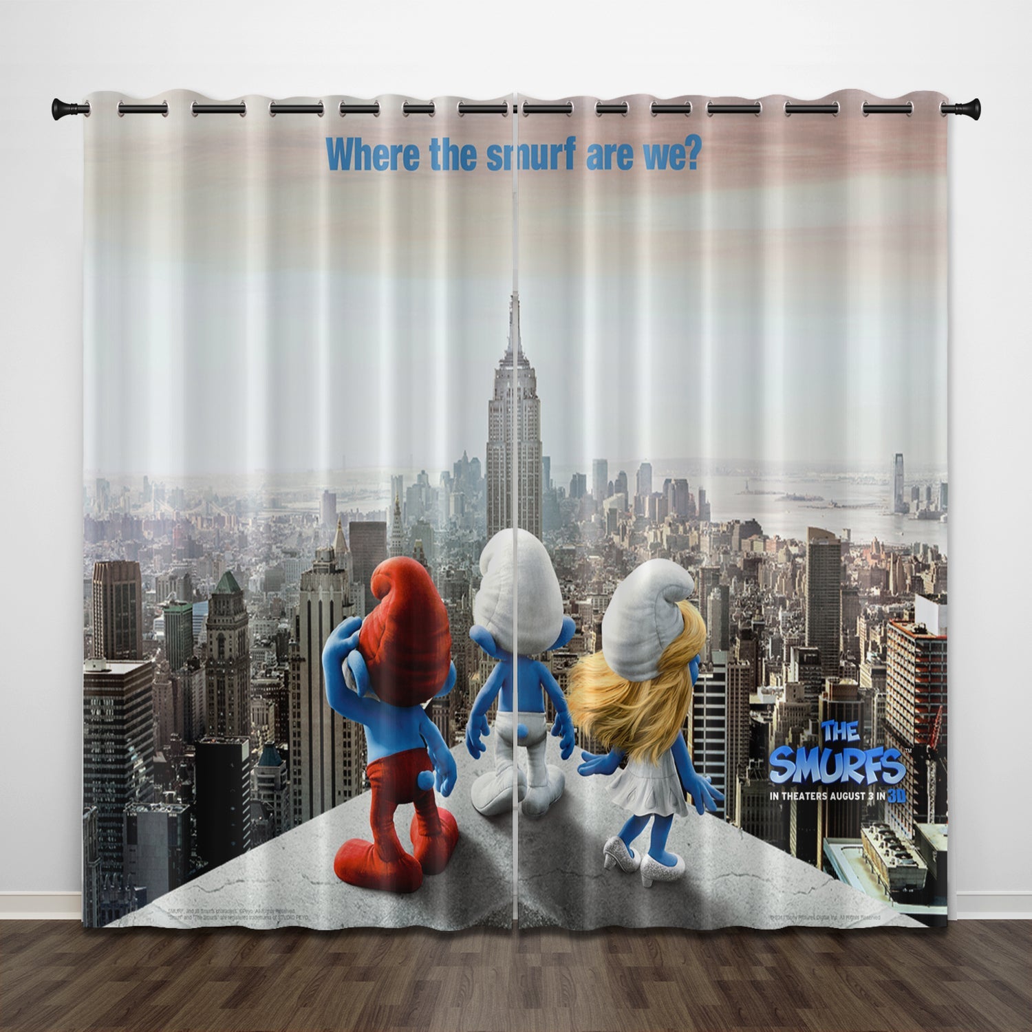 2025 NEW The Smurfs Curtains Pattern Blackout Window Drapes