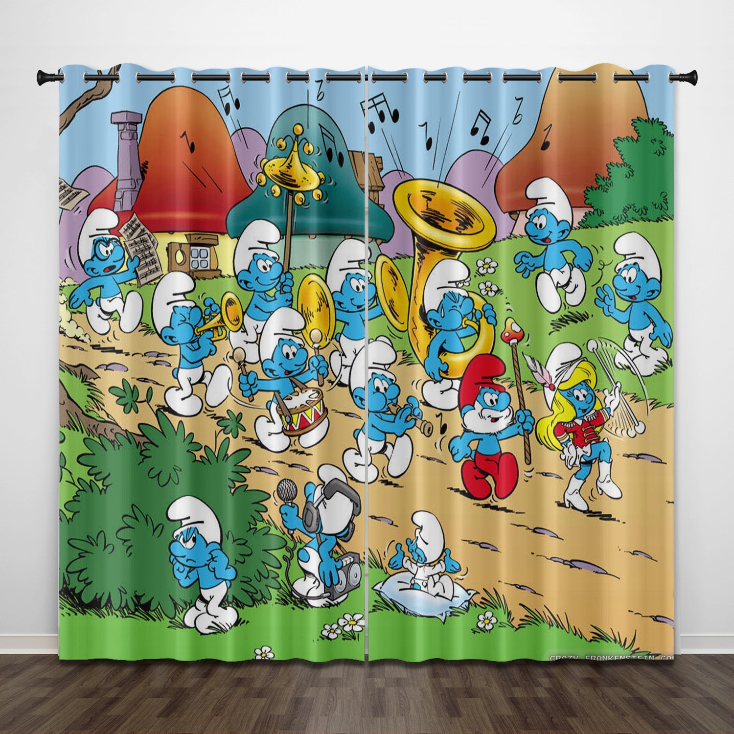 2025 NEW The Smurfs Curtains Pattern Blackout Window Drapes