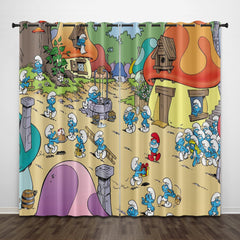 2025 NEW The Smurfs Curtains Pattern Blackout Window Drapes