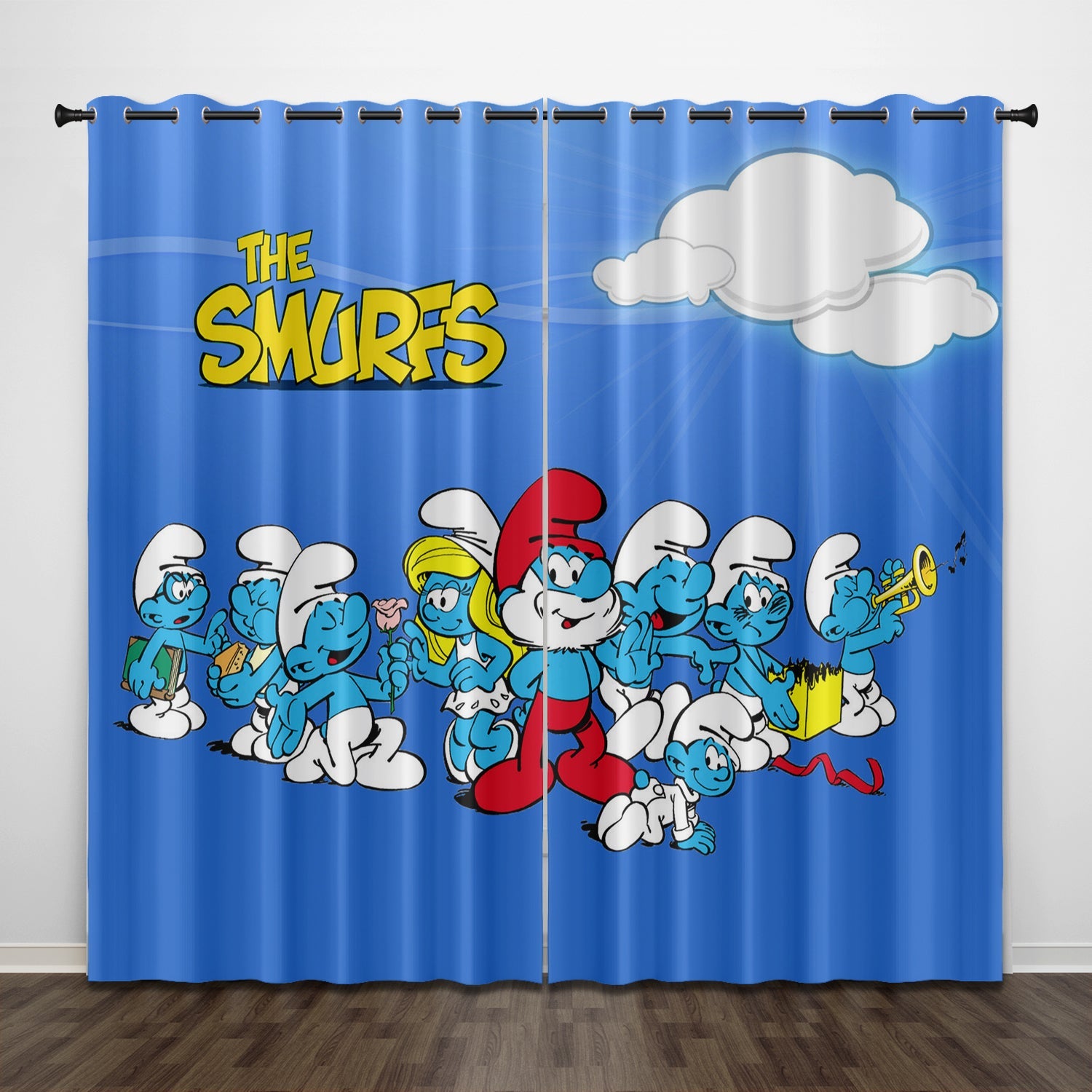 2025 NEW The Smurfs Curtains Pattern Blackout Window Drapes