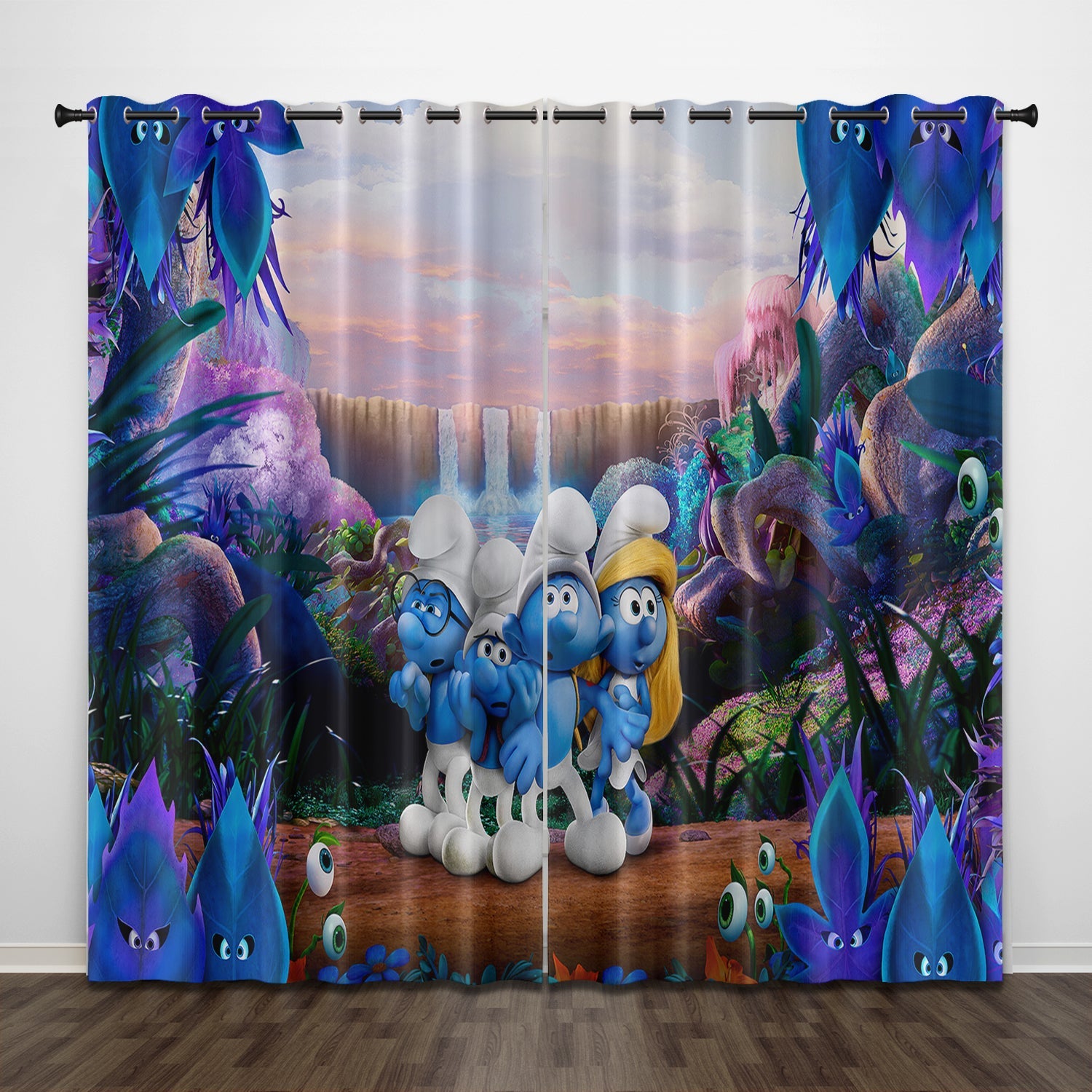 2025 NEW The Smurfs Curtains Pattern Blackout Window Drapes