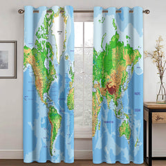 2024 NEW World Map Curtains Blackout Window Treatments Drapes for Room Decoration