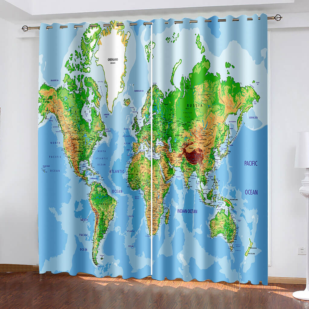 2024 NEW World Map Curtains Blackout Window Treatments Drapes for Room Decoration