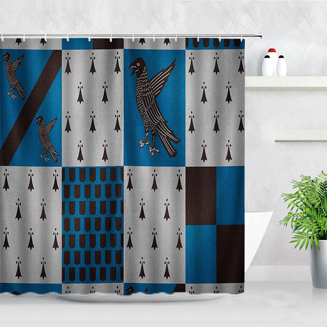 Moon Wolf Printed Bathroom Set, Waterproof Curtain With 12 Hooks