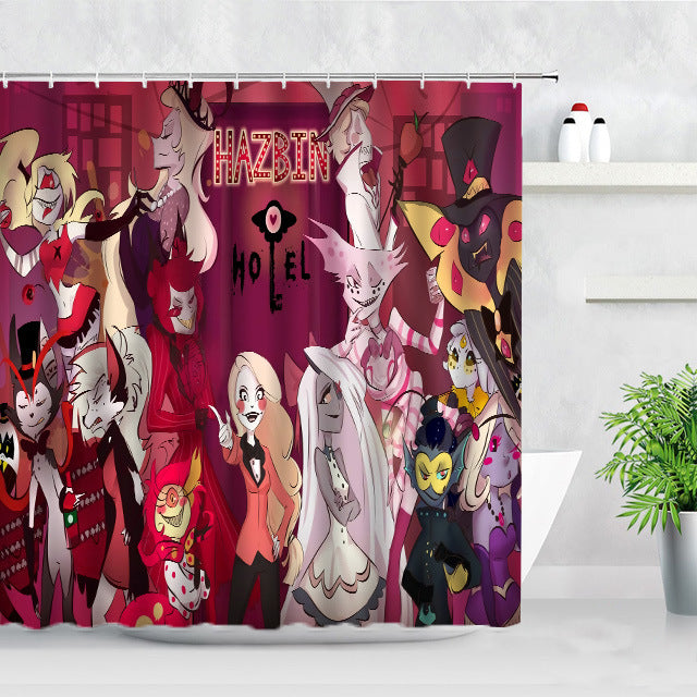 Hazbin Hotel Shower Curtain Waterproof Bath Curtains Bathroom Decor With Hooks