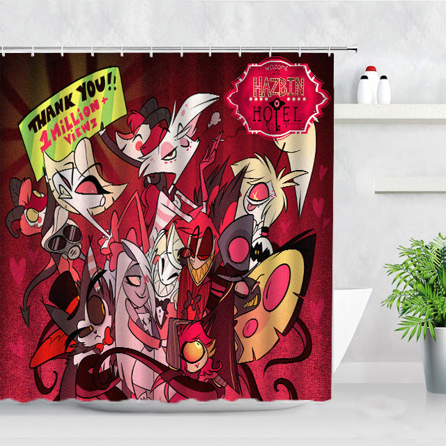 Hazbin Hotel Shower Curtain Waterproof Bath Curtains Bathroom Decor With Hooks