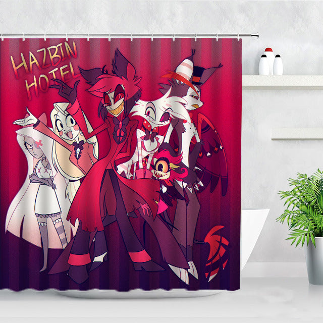 Hazbin Hotel Shower Curtain Waterproof Bath Curtains Bathroom Decor With Hooks