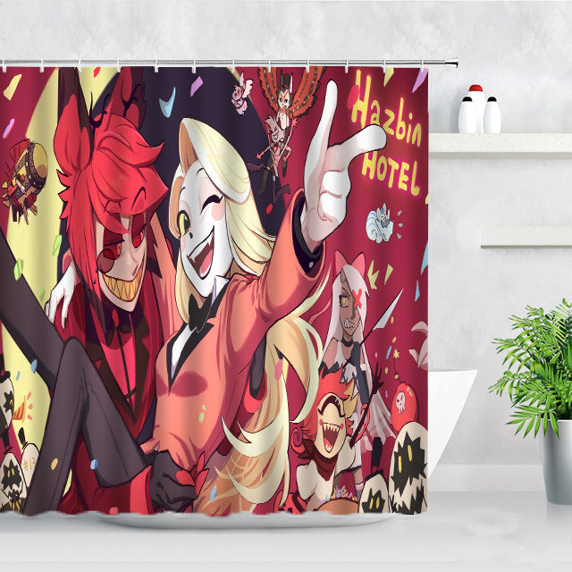 Hazbin Hotel Shower Curtain Waterproof Bath Curtains Bathroom Decor With Hooks